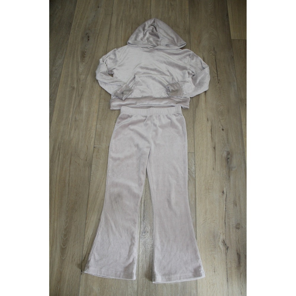 Btween Girls Size 8 Ribbed Velour Hoodie and Flare Pants Lounge Set Mauve 2pc